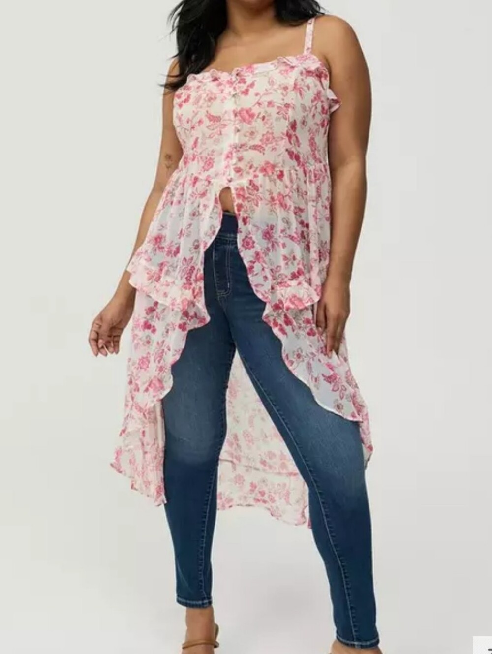 🆕️🌸 2X PINK FLORAL BUTTON FRONT TUNIC TOP🌸